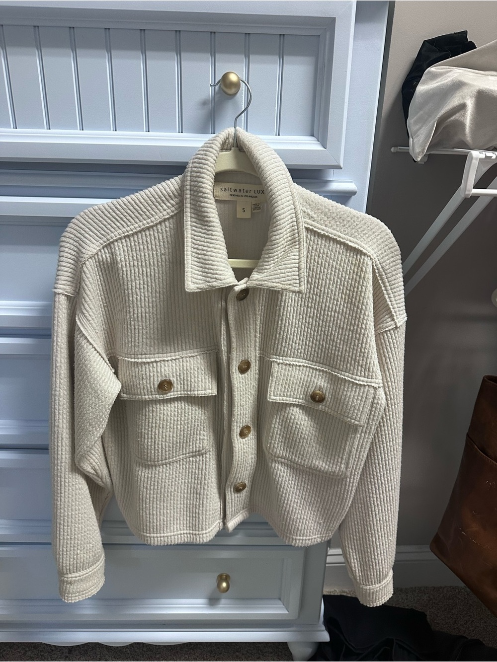 saltwater LUXE Cream Ribbed Button-Front Utility Jacket